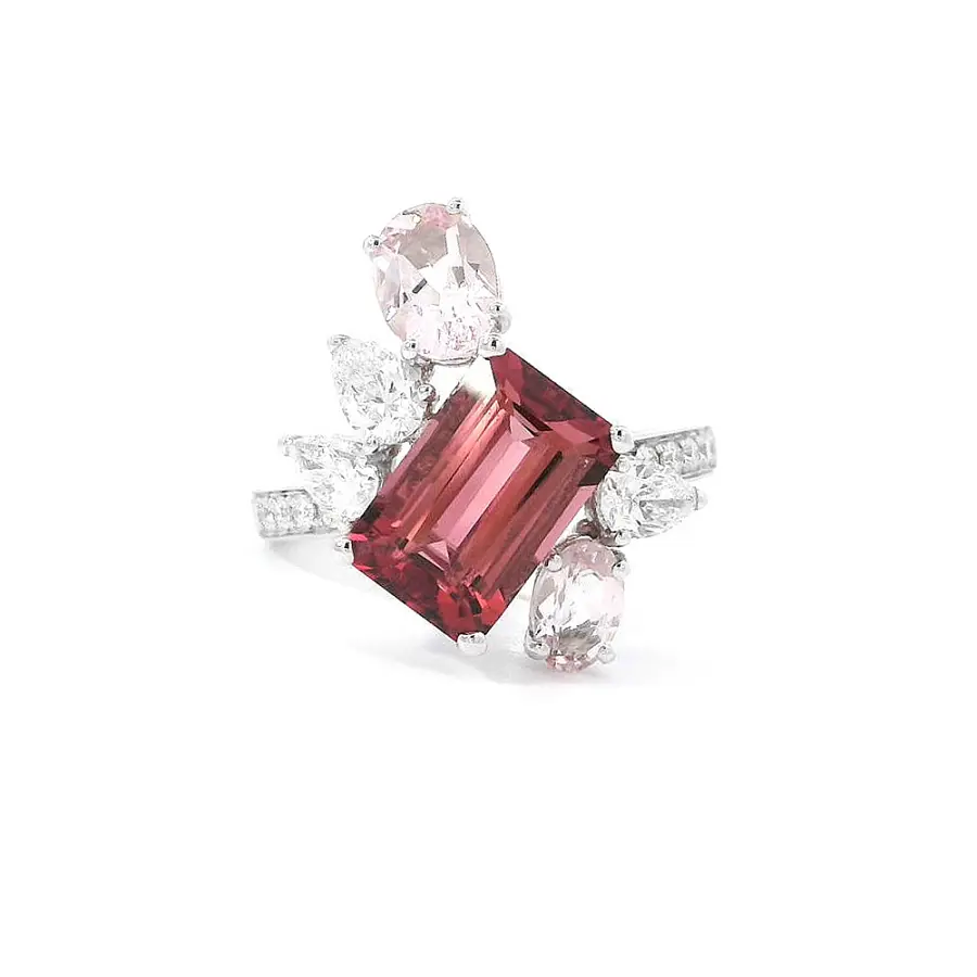 Luxury Tourmaline Ring Decorated with Morganites and Diamonds