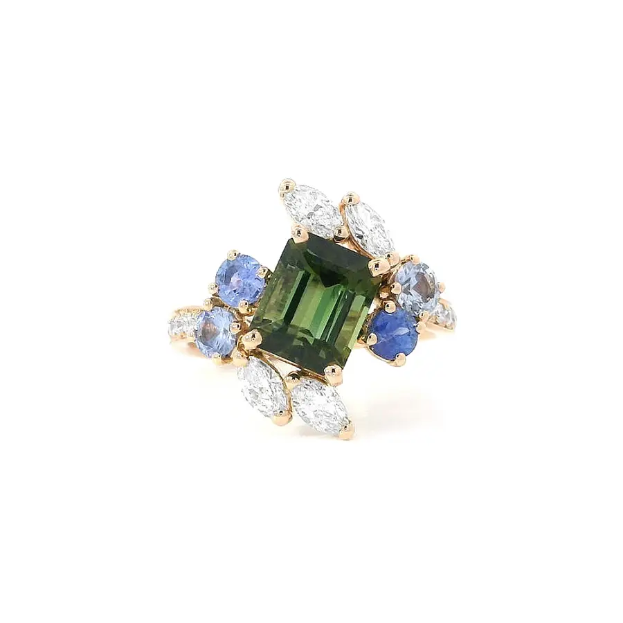 Ring Elegance of Nature - Tourmaline in Combination with Sapphires and Diamonds