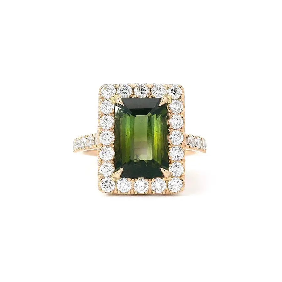 Ring Natural Elegance of Green Tourmaline and Diamonds