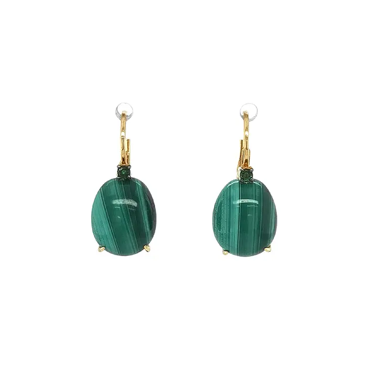 Gold Earrings with Malachite and Emeralds