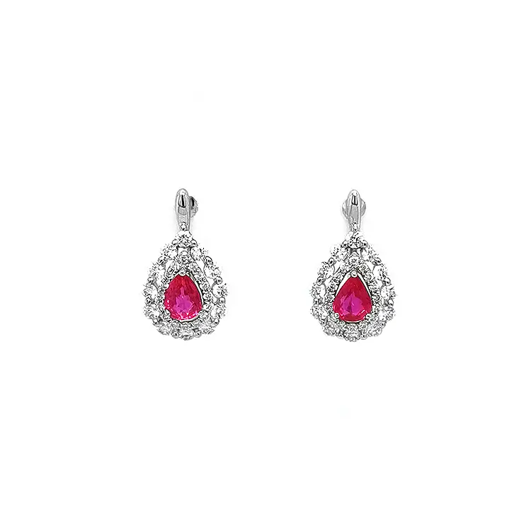 Gold Earrings with Rubies and Diamonds