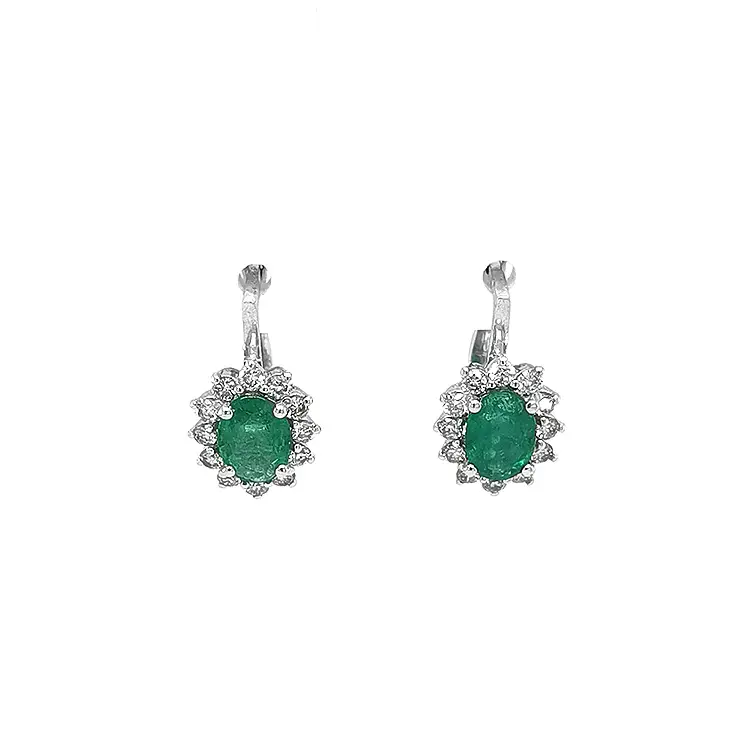 Gold Earrings with Emeralds and Diamonds