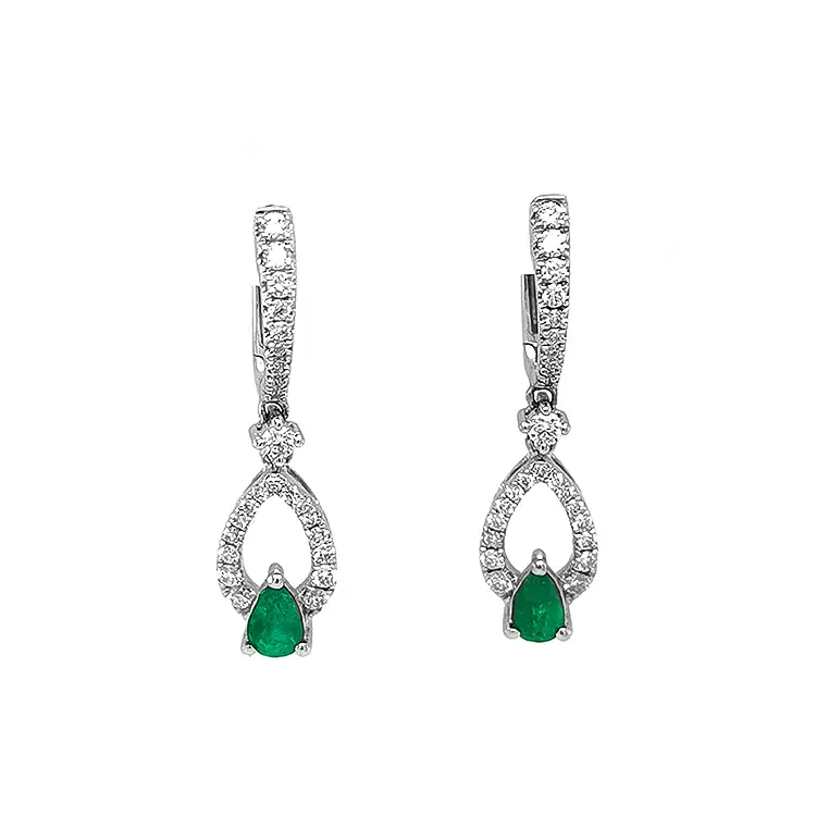 Gold Earrings with Emeralds and Diamonds