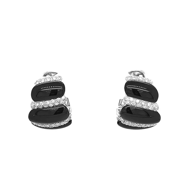 Gold Earrings with Onyx and Diamonds