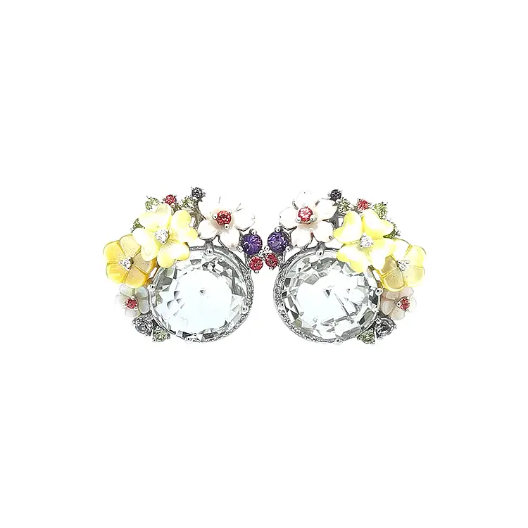 Gold Earrings with Semi Precious Stones and Diamonds