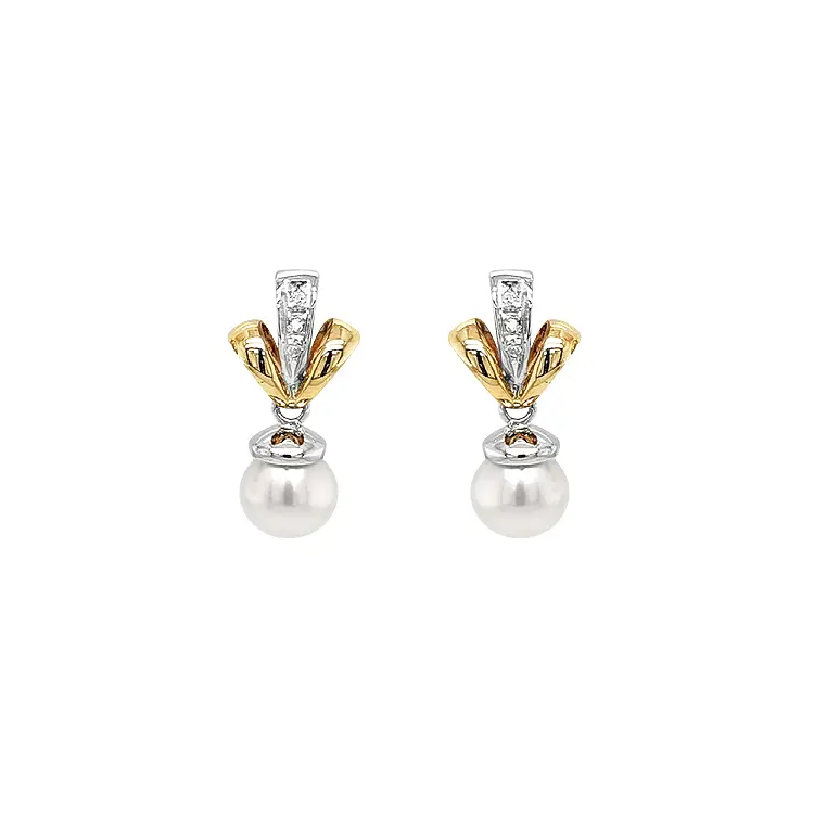 Gold Earrings Natural Pearls and Diamonds