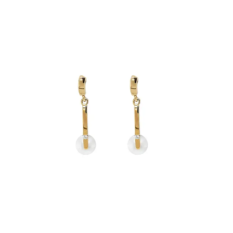 Gold Earrings Natural Pearls and Diamonds