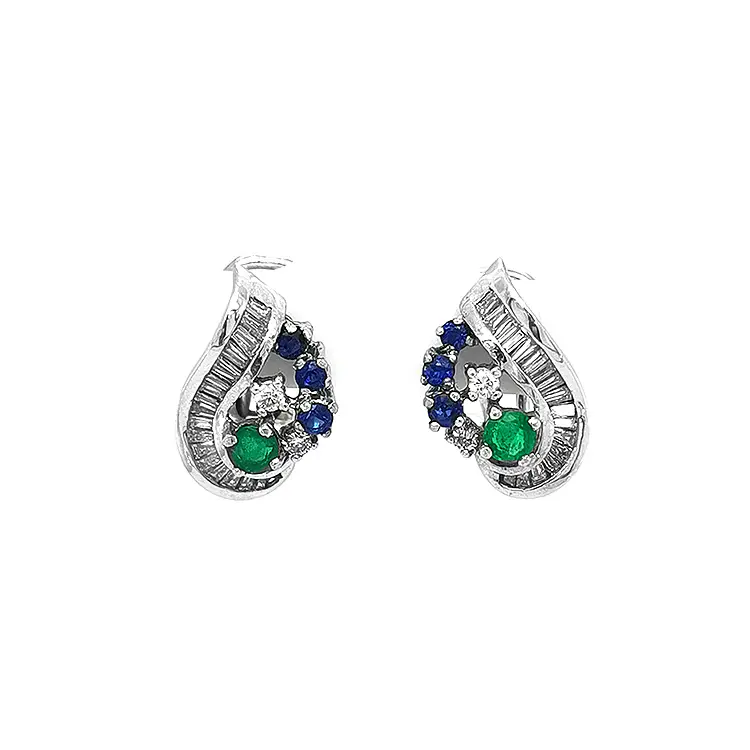 Gold Earrings with Emeralds, Sapphires and Diamonds