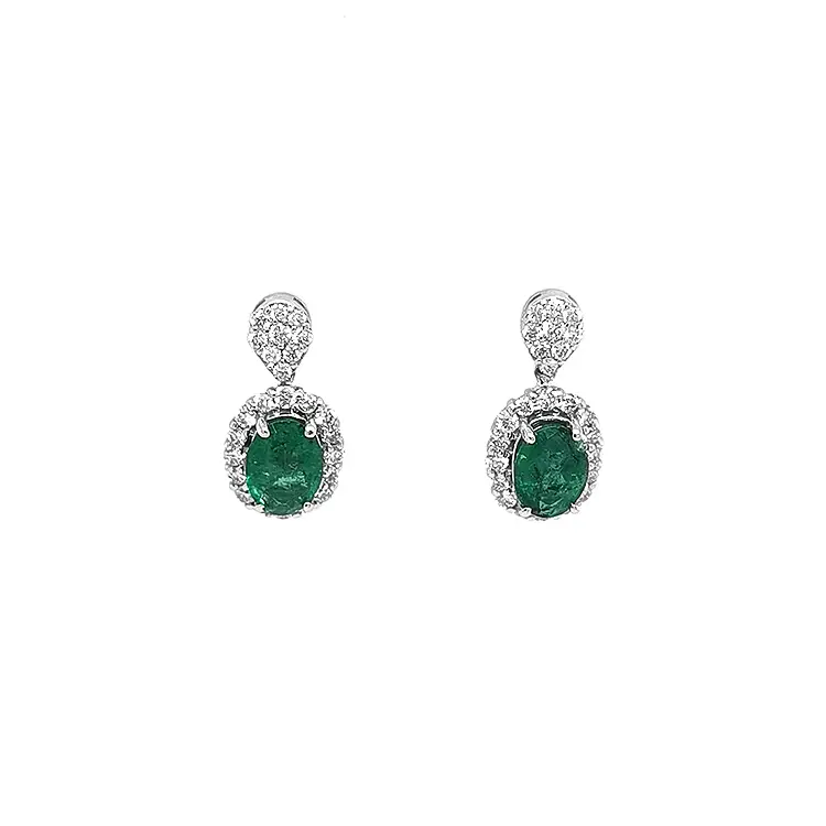 Gold Earrings with Emeralds and Diamonds