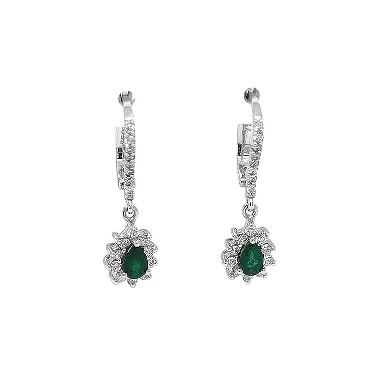 Gold Earrings with Emeralds and Diamonds