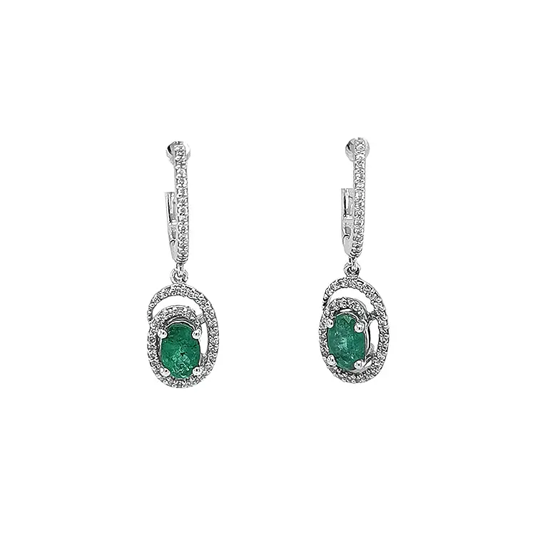 Gold Earrings with Emeralds and Diamonds
