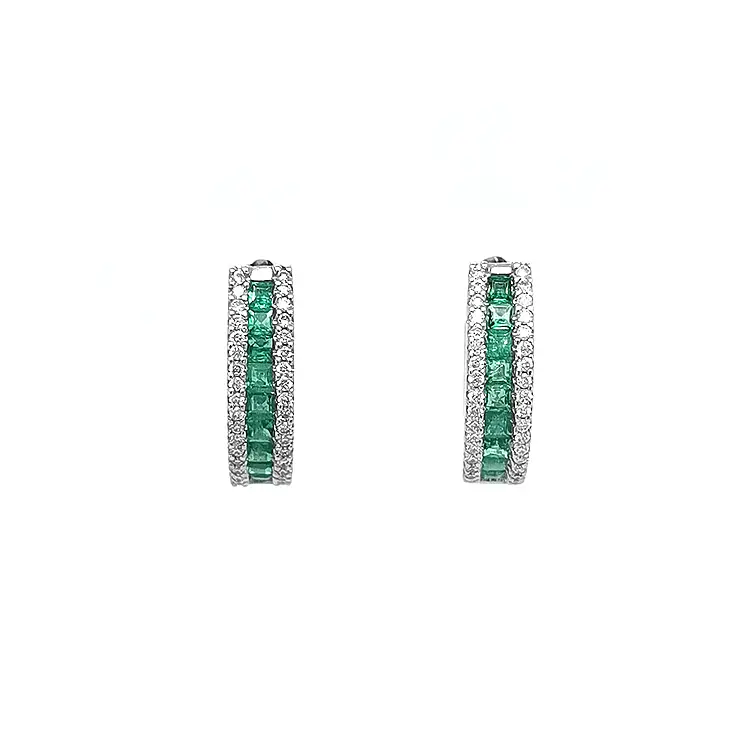 Gold Earrings with Emeralds and Diamonds