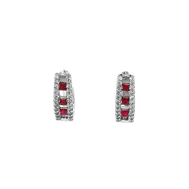 Gold Earrings with Rubies and Diamonds