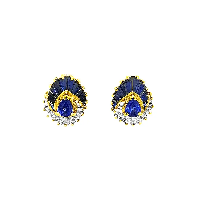 Gold Earrings with Sapphires and Diamonds