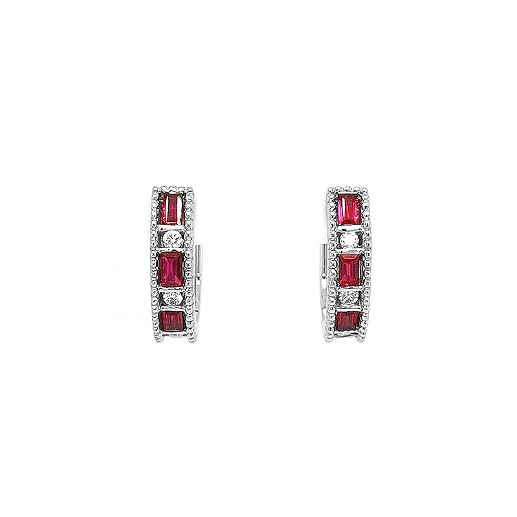 Gold Earrings with Rubies and Diamonds