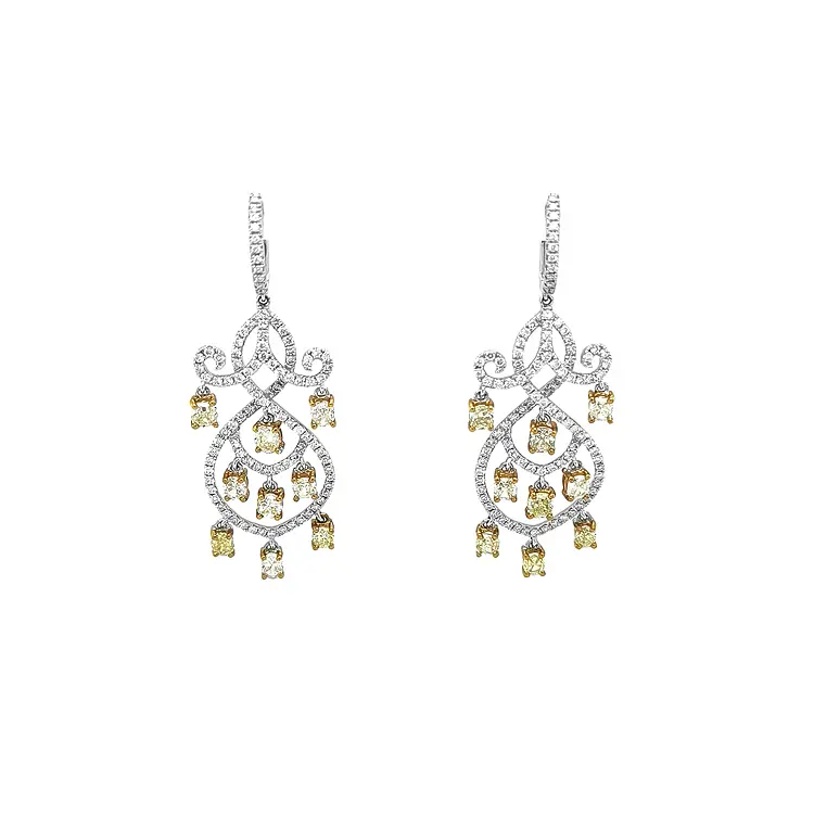 Gold Earrings with Yellow and White Diamonds