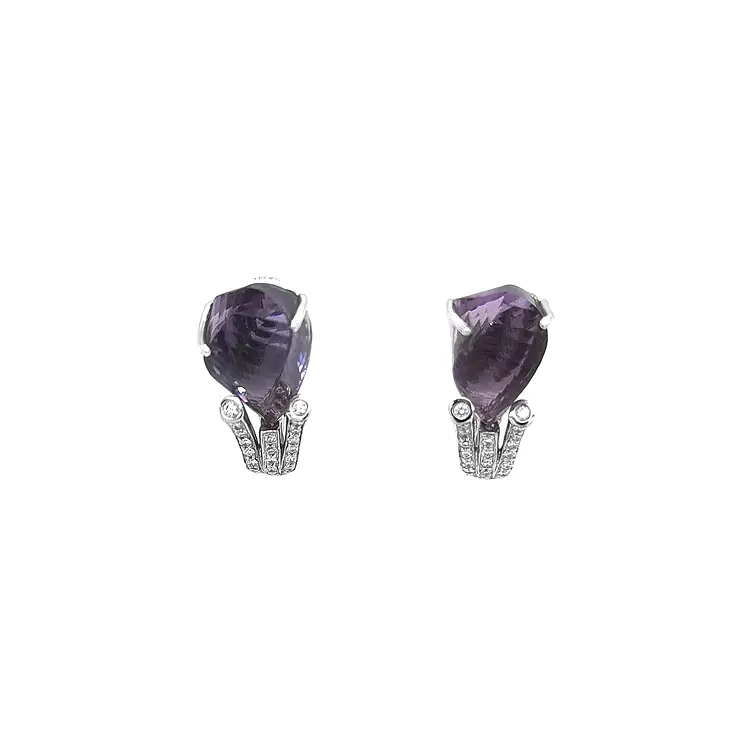 Gold Earrings with Amethysts and Diamonds