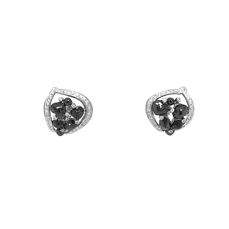 Gold Earrings with Black and White Diamonds
