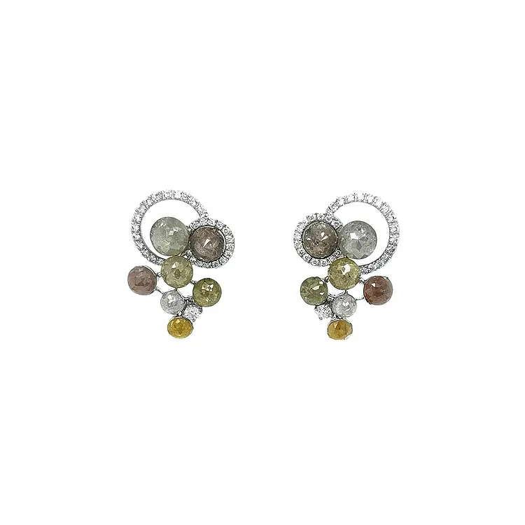 Gold Earrings with Colored Diamonds