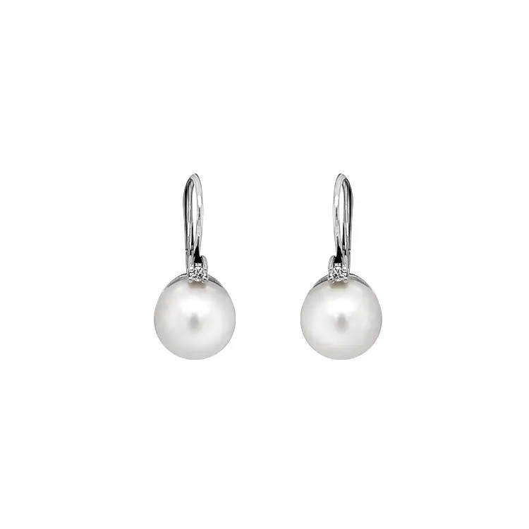 Gold Earrings Natural Pearls and Diamonds