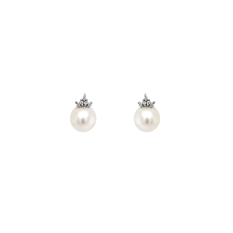 Gold Earrings Natural Pearls and Diamonds