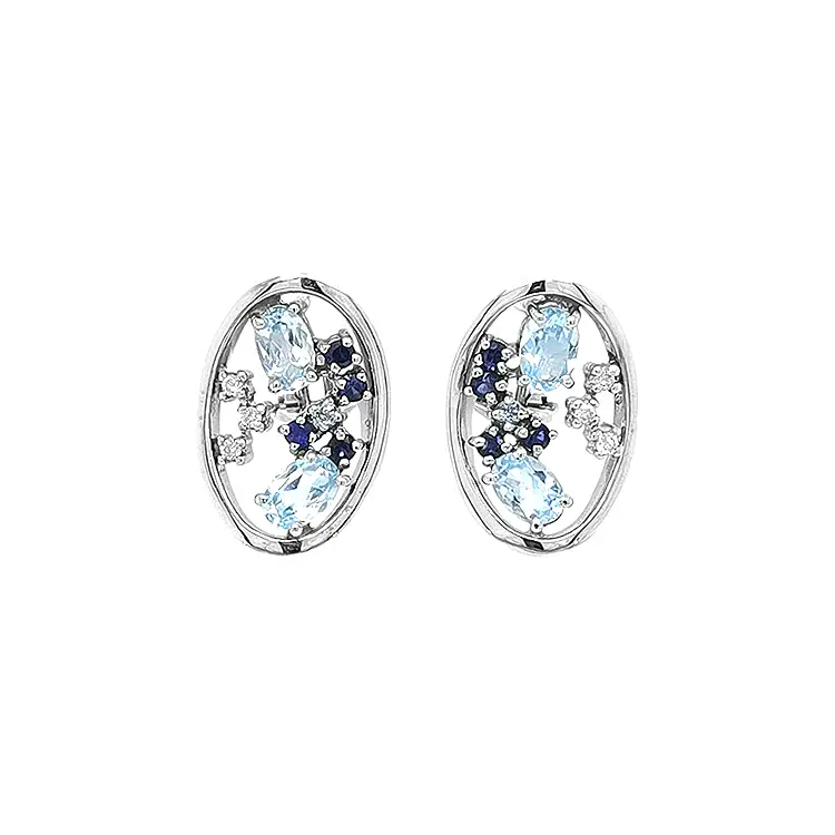 Gold Earrings with Aquamarines, Sapphires and Diamonds