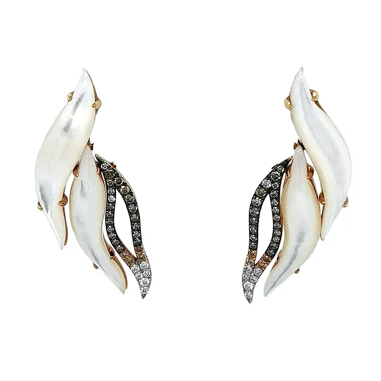 Gold Earrings with Pearl and Diamonds