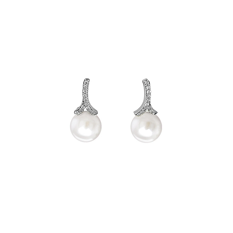 Gold Earrings Natural Pearls and Diamonds