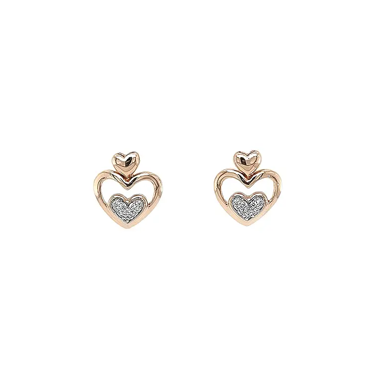 Gold Earrings in Heart Shape with Diamonds