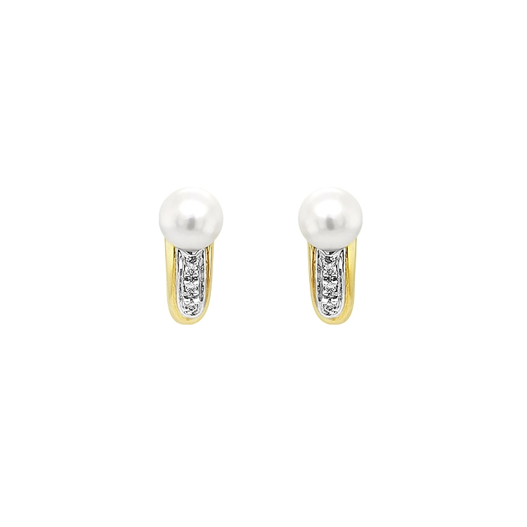 Gold Earrings Natural Pearls and Diamonds