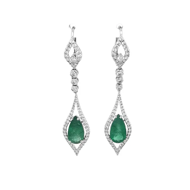 Gold Earrings with Emeralds and Diamonds