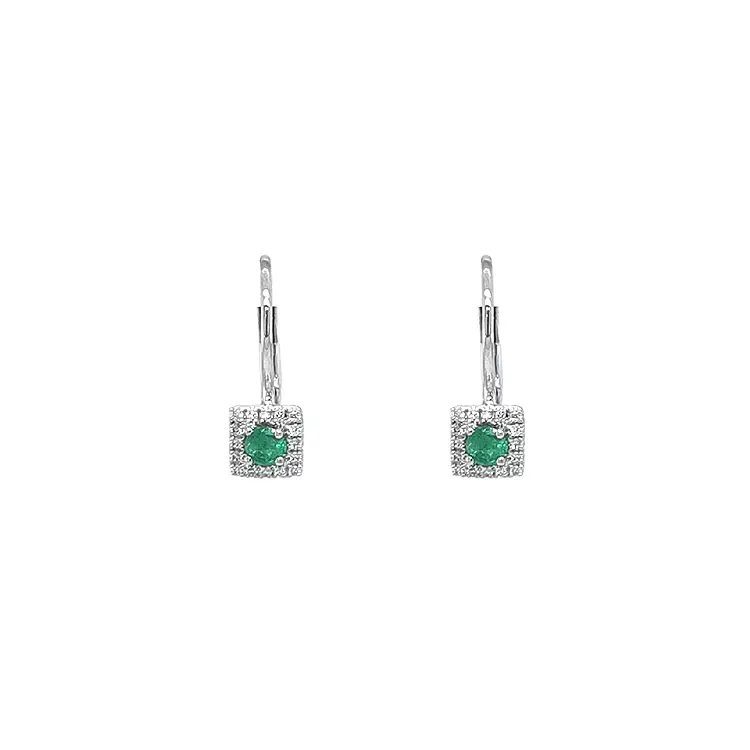 Emerald earrings with white gold diamonds