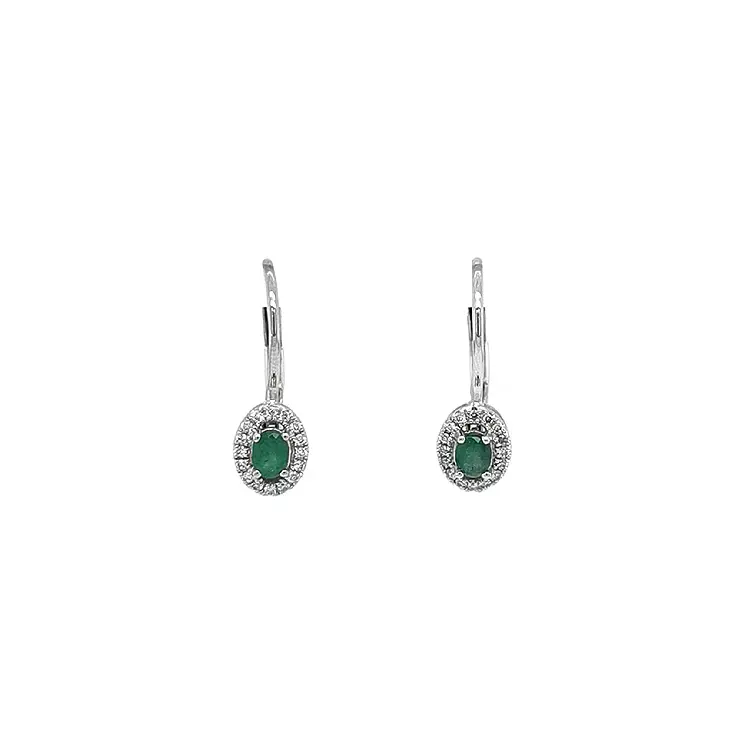 Emerald earrings with white gold diamonds