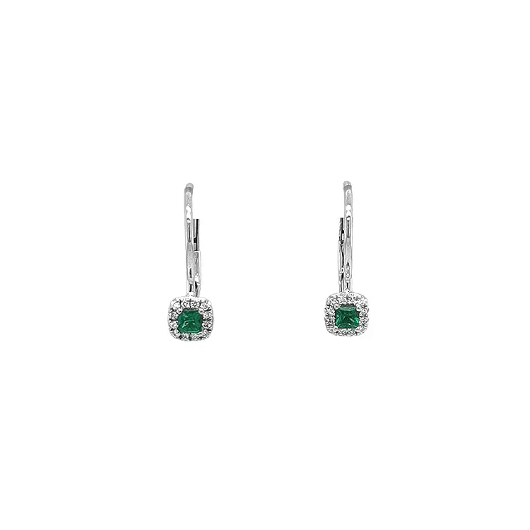 Emerald earrings with white gold diamonds