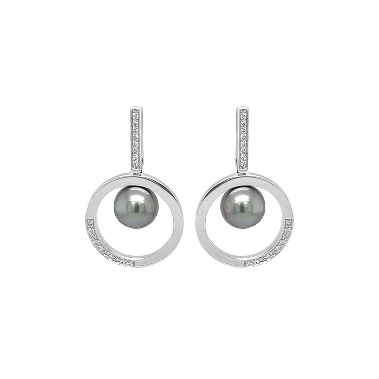 Gold Earrings Natural Pearls and Diamonds