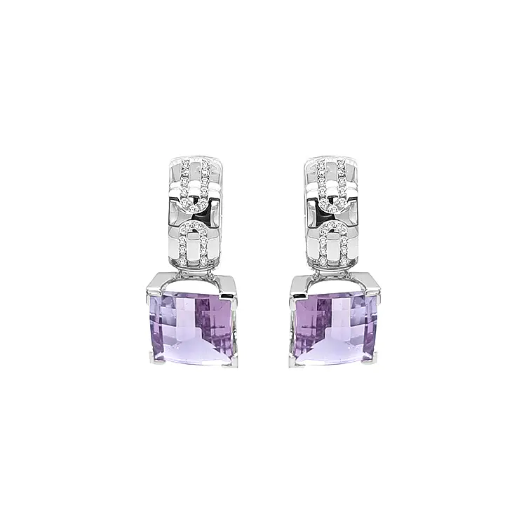 Gold Earrings with Amethysts and Diamonds