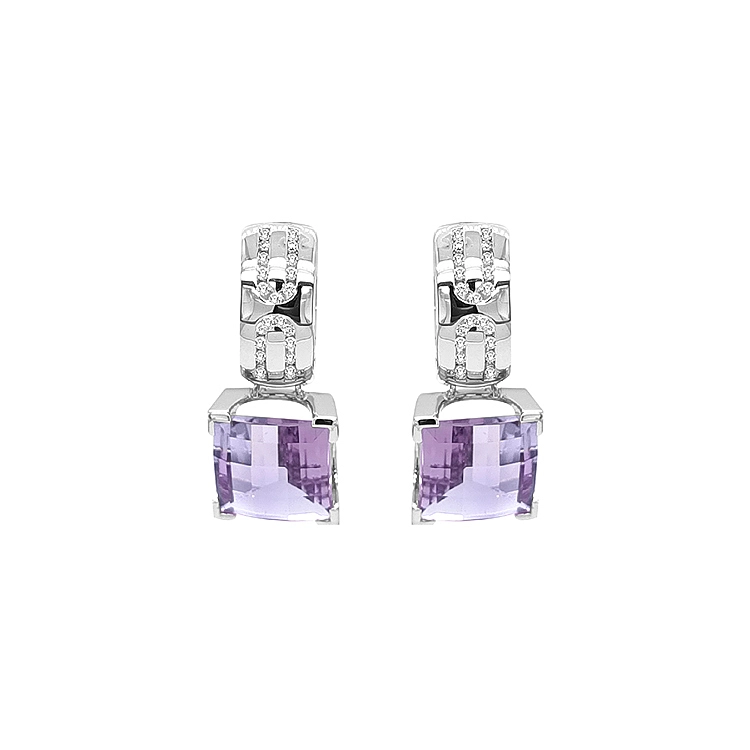 Gold Earrings with Amethysts and Diamonds