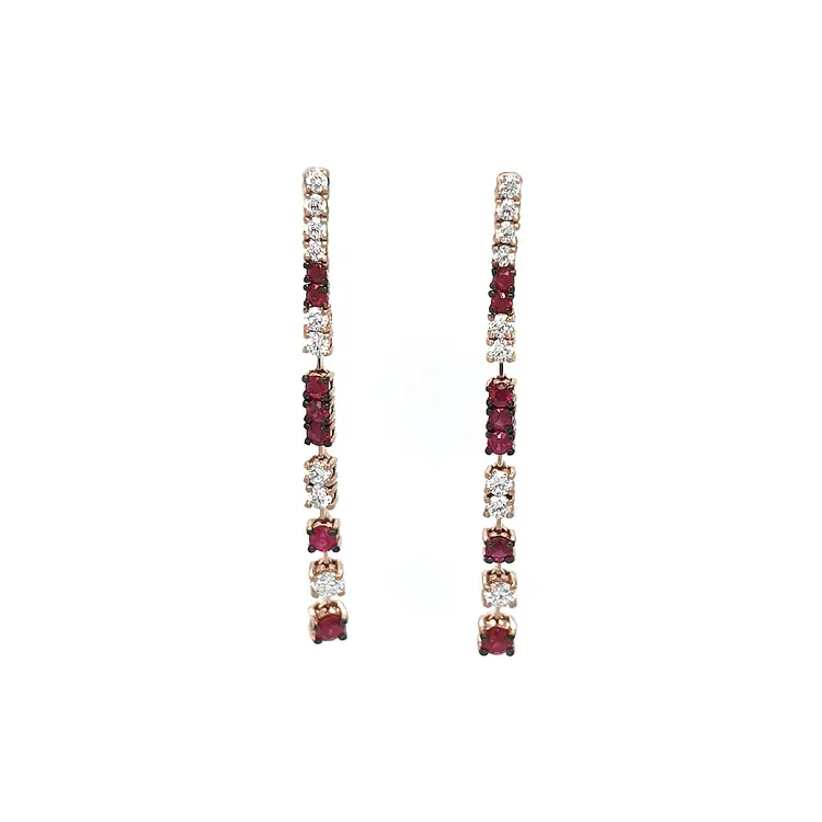 Gold Earrings with Rubies and Diamonds