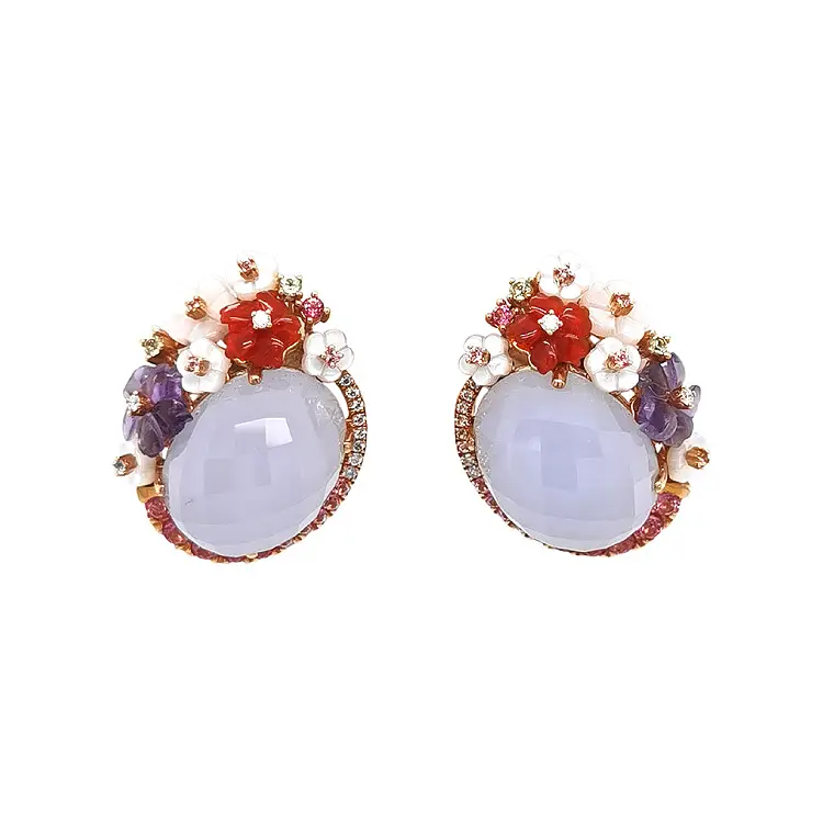 Gold Earrings Semi precious stones and Diamonds