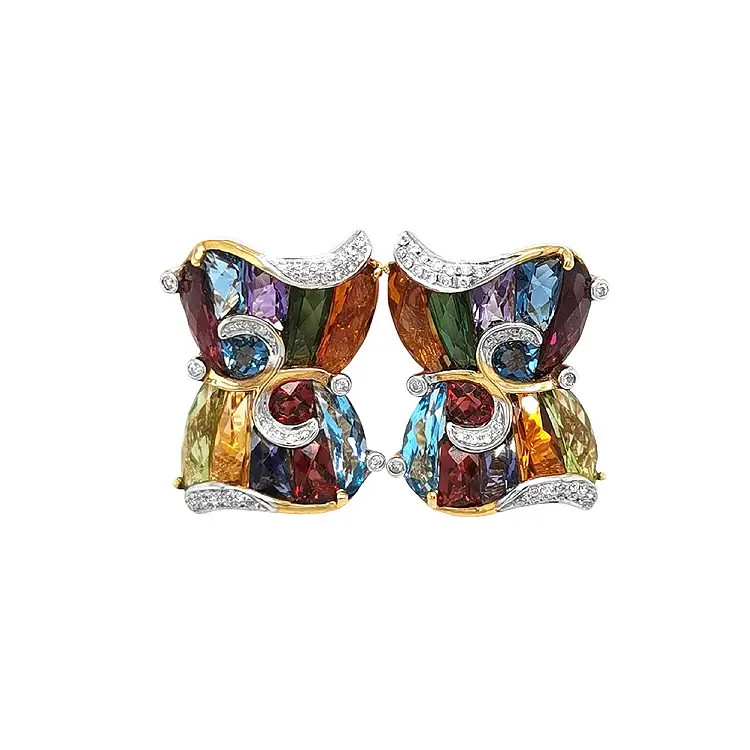 Gold Earrings Semi precious stones and Diamonds