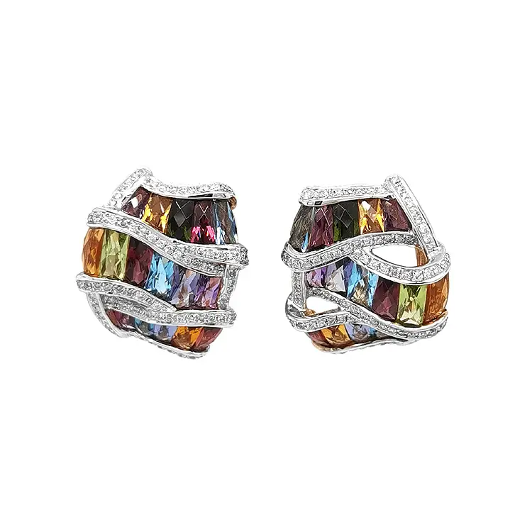 Gold Earrings Semi precious stones and Diamonds