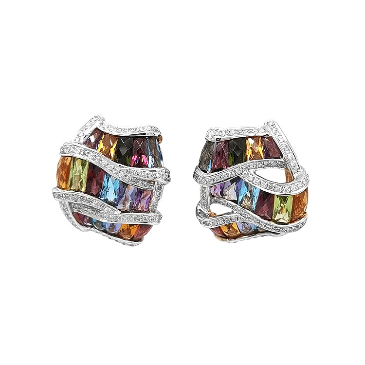 Gold Earrings Semi precious stones and Diamonds