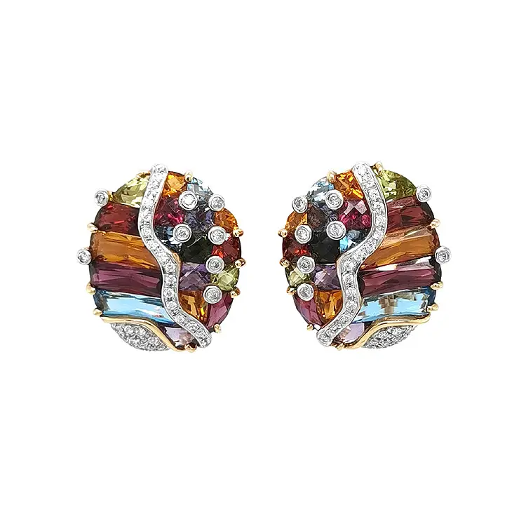 Gold Earrings Semi precious stones and Diamonds