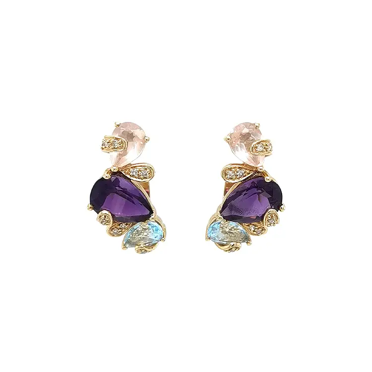 Gold Earrings Semi precious stones and Diamonds