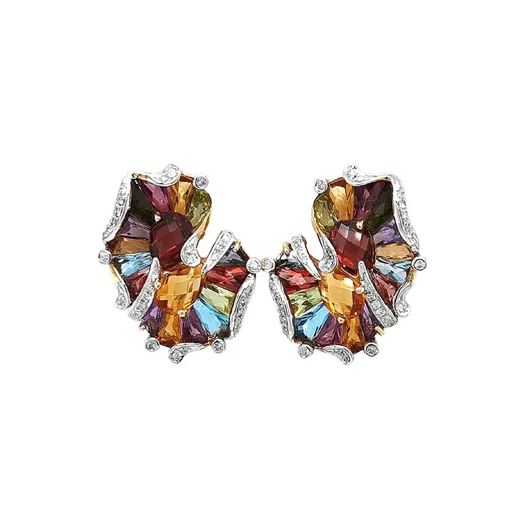 Gold Earrings Semi precious stones and Diamonds