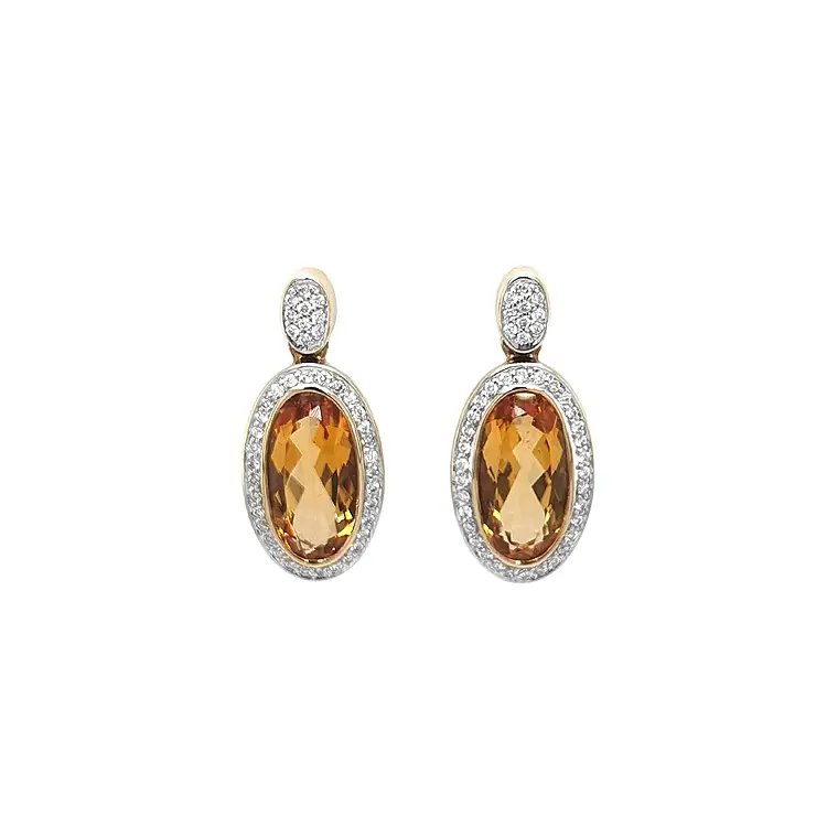 Gold Earrings Citrine and Diamonds