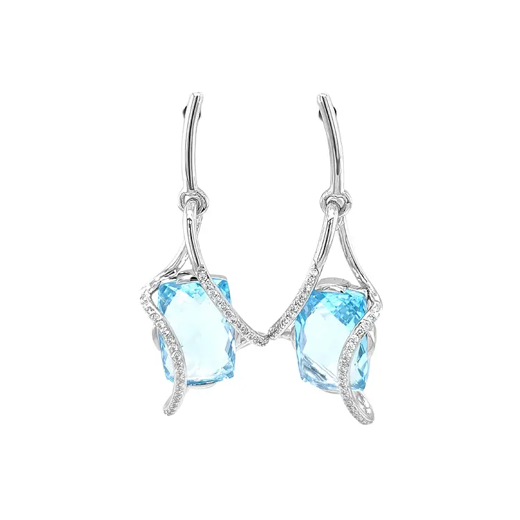 Gold Earrings Topaz and Diamonds