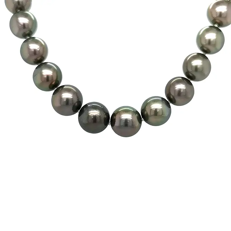 Gold Real Black Sea Tahitian Pearl Necklace with Diamonds