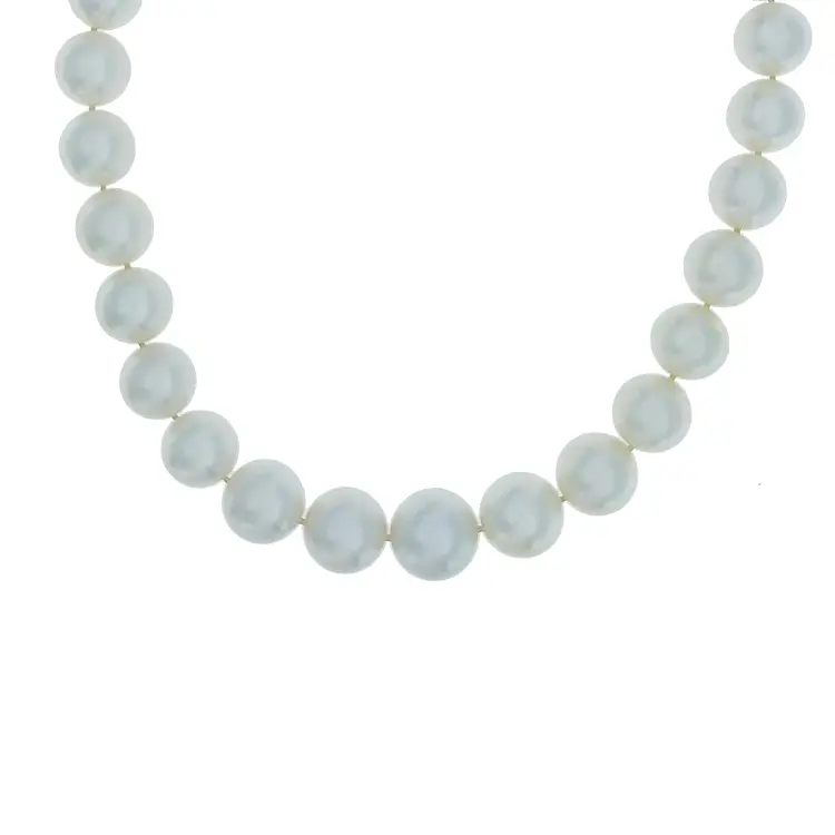 Gold Necklace made of Real White Sea Pearls and Diamonds