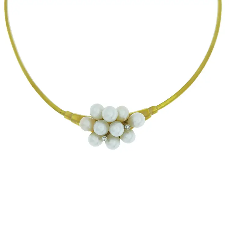 Gold Necklace Natural Pearls and Diamonds